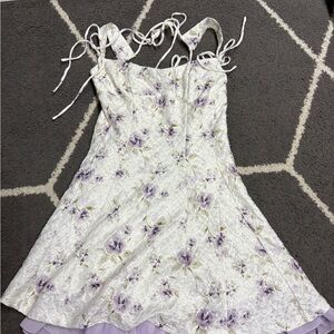 Lucy in the Sky White and Purple floral ruffle Dress worn once